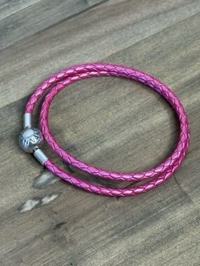 Pandora Pink Braided Leather Double Wrap Bracelet – 14”